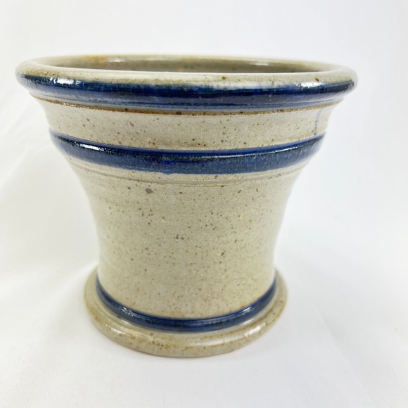 Vintage Fort Leavenworth Pot Stoneware Hand Thrown Pottery Grey Blue Crock - Picture 2 of 13